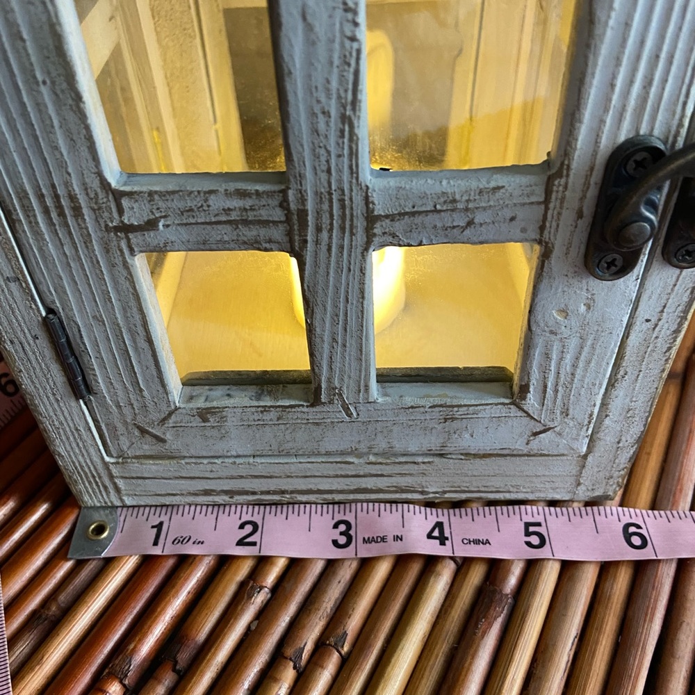 Vintage Wood & Metal & Glass Farmhouse Beach Style Lantern w LED Candle - Picture 6 of 12
